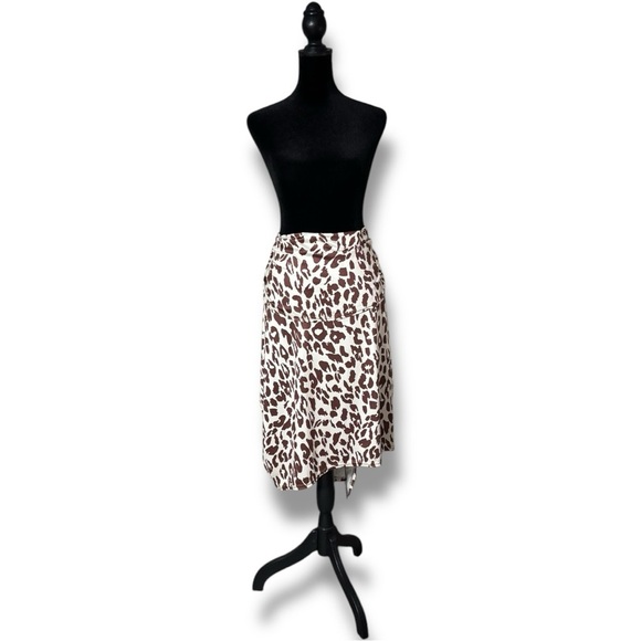 OrderPlus Large Silky Brown and Cream Animal Print Asymmetrical Wrap Midi Skirt - Picture 2 of 13